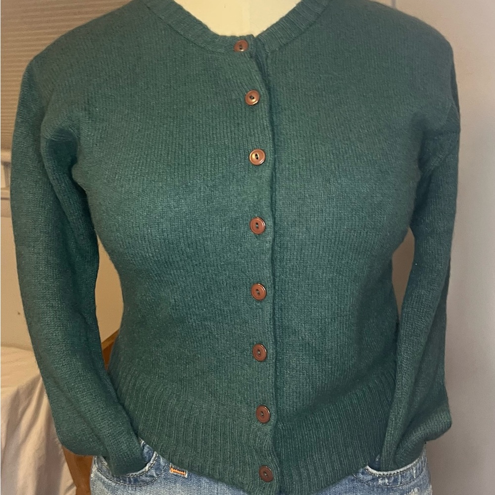 Wool Angora blend Sz Medium -Oleg Cassini Teal Button-Up Cardigan
